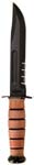 USMC KABAR FIGHT KNIFE-BLK SERR EDGE, BRWN GRIP/SHEATH