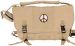 RETRO COURIER SHOULDER BAG W/PEACE EMBLEM-KHAKI